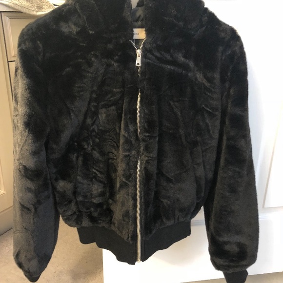 Black Sherpa Bomber Jacket by Honey - Picture 2 of 4